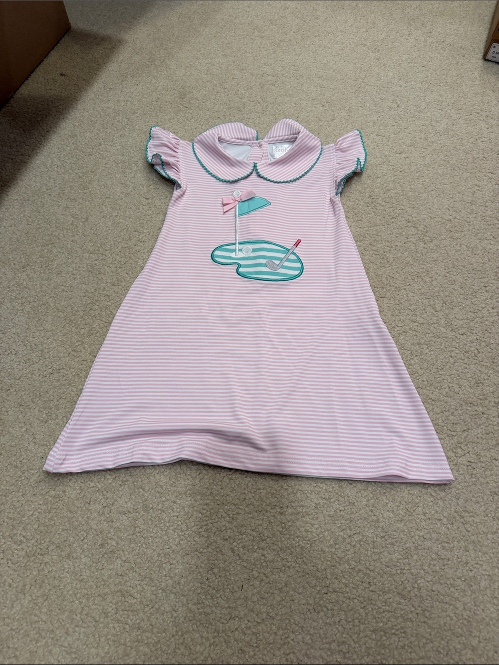 Striped Pink Girls' Nightgown with Teal Pond Appliqué